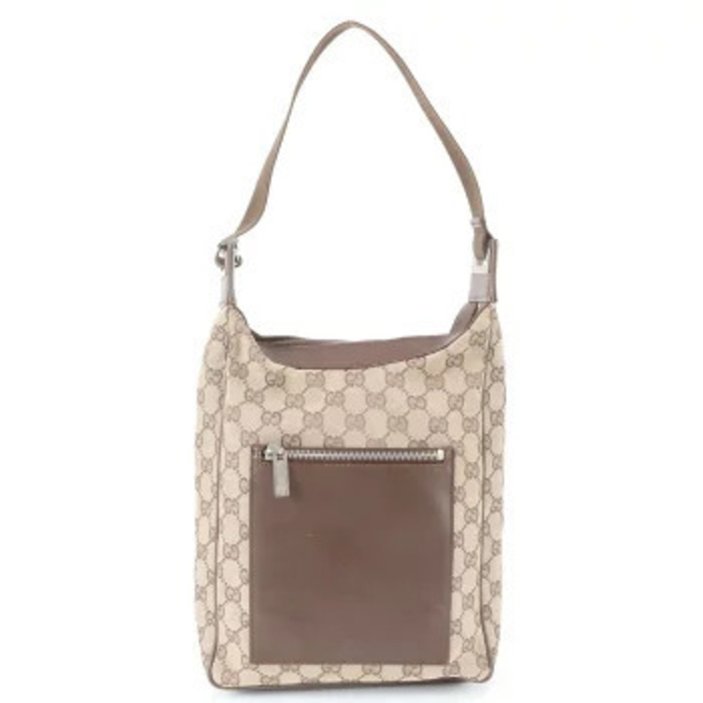Gucci Abbey GG Canvas Leather Hobo Shoulder Bag Brown